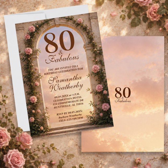 80 & Fantastisk Blommig Valv Födelsedag Inbjudningar (80 & Fabulous Floral Arch Birthday Invitation)