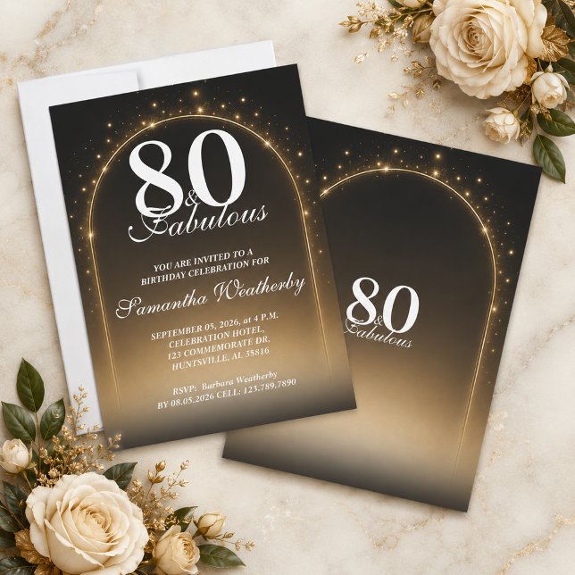 80 & Fantastisk Lysande Stjärnbåge Födelsedag Inbjudningar (80 & Fabulous Glowing Star Arch Birthday Invitation)