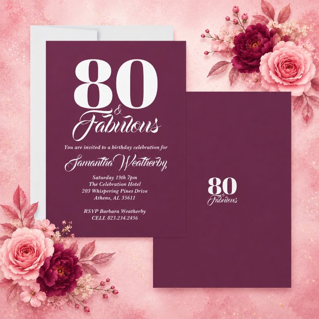 80 & Fantastisk Mulberry Födelsedag Inbjudningar (80 & Fabulous Mulberry Birthday Invitation)