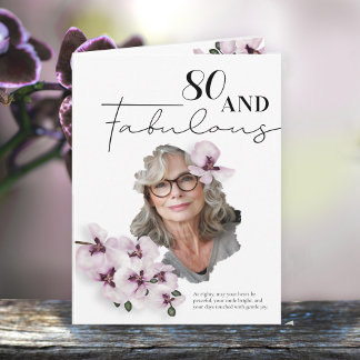 80 & Fantastisk Orchidé Foto Födelsedagsgratulatio Kort