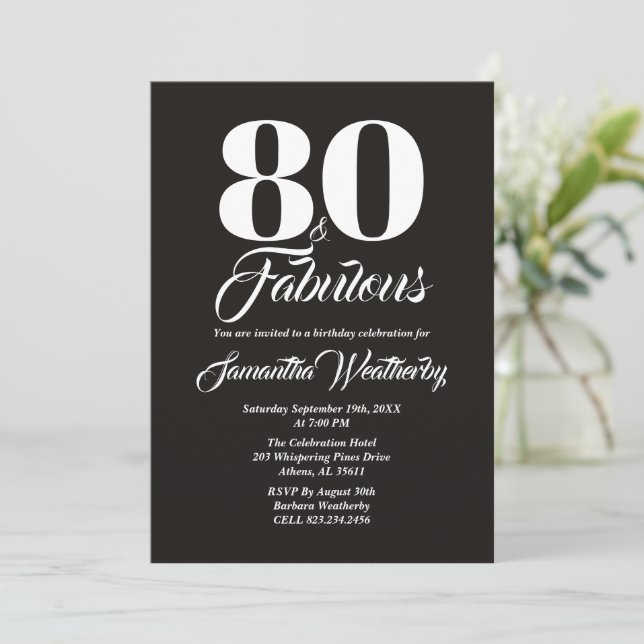 80 & Fantastisk Vit Typografi Firande Inbjudningar (Stående Fram)