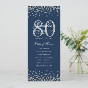 80 Födelsedag: Silver Confetti Menu Blå marinblått Inbjudningar