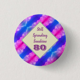 80 Födelsedag Vivid Blue Rosa Milestone Firande Knapp