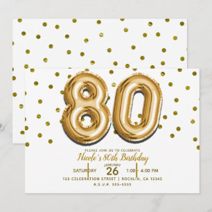 80 Guldbalonger & Konfetti 80-årsfest Inbjudningar
