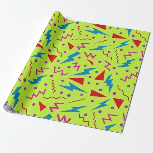 80- och 90-tals Memphis-stil geometrisk Gul  Presentpapper (Utrullad)