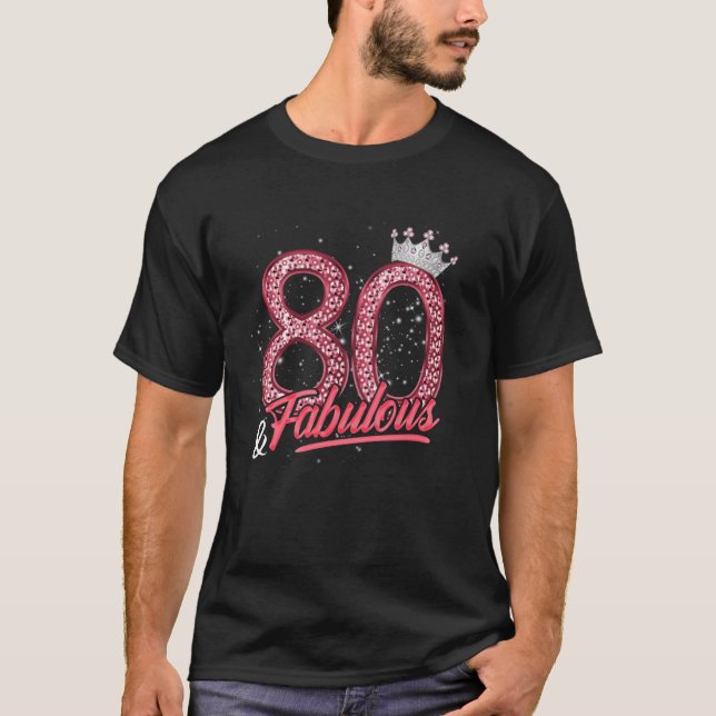80 och Fabulous 80:e födelsedagen Women Girls Diam T Shirt (Framsida)
