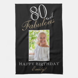 80 och Fabulous Elegant 80:e födelsedagsfoto Kökshandduk