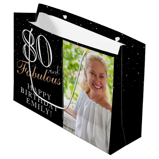 80 och Fabulous Elegant Black 80 Birthday Photo (Framsidan Vinklad)