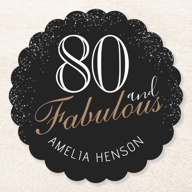 80 och Fabulous Elegant Black 80 Birthday Underlägg Papper (Framsida)