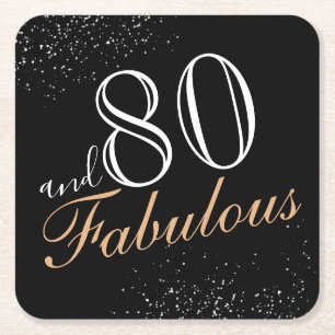 80 och Fabulous Elegant Black 80 Birthday Underlägg Papper Kvadrat