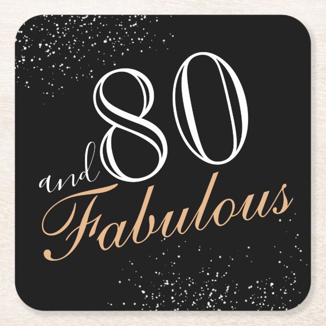 80 och Fabulous Elegant Black 80 Birthday Underlägg Papper Kvadrat (Framsidan)