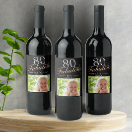80 och Fabulous Elegant Black Photo 80 Birthday Vinflaska Etikett