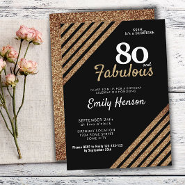 80 och Fabulous Elegant Guld Glitter 80:e födelsed Inbjudningar