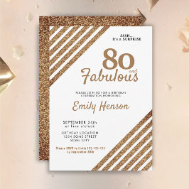 80 och Fabulous Elegant Guld Glitter 80:e födelsed Inbjudningar
