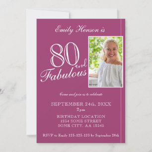 80 och Fabulous Elegant Lila Photo Birthday Inbjudningar