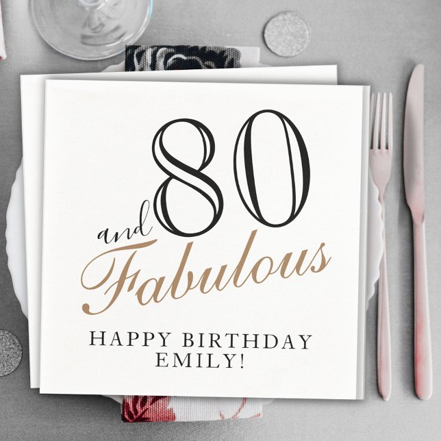 80 och Fabulous Elegant Script 80:e födelsedagen Pappersservett (Skapare uppladdad)