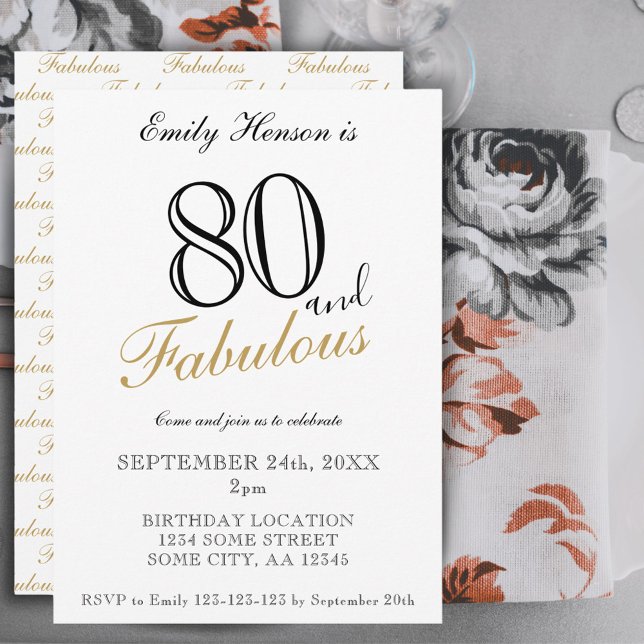 80 och Fabulous Elegant Script Birthday Inbjudningar (Skapare uppladdad)
