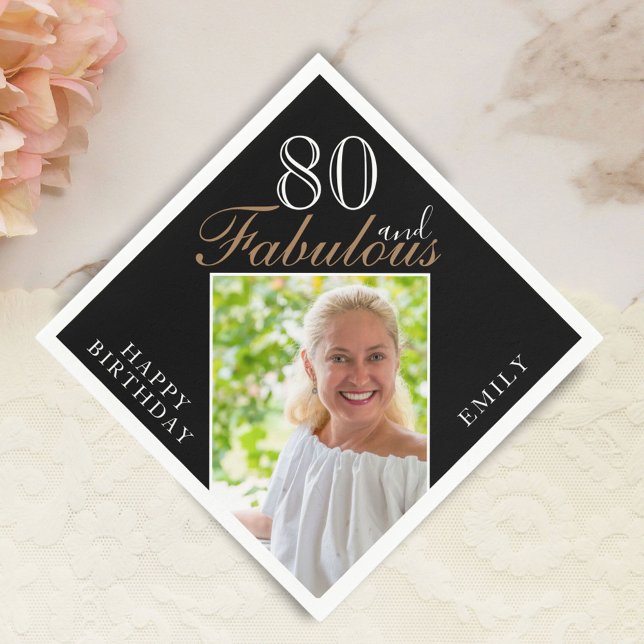 80 och Fabulous Elegant Script Photo 80 Birthday Pappersservett (Skapare uppladdad)