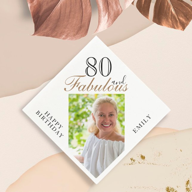 80 och Fabulous Elegant Script Photo 80 Birthday Pappersservett (Skapare uppladdad)