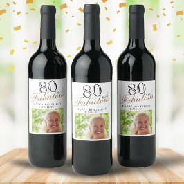 80 och Fabulous Elegant Script Photo 80 Birthday Vinflaska Etikett