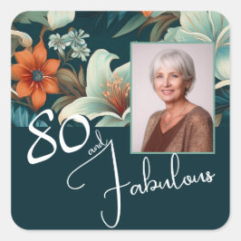 80 och Fabulous Flower Mönster Birthday Photo Fyrkantigt Klistermärke