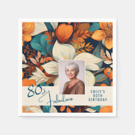 80 och Fabulous Flower Mönster Birthday Photo Pappersservett