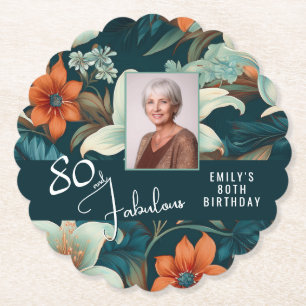 80 och Fabulous Flower Mönster Birthday Photo Underlägg Papper