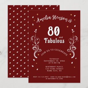 80 och Fabulous Foliage Red 80 Birthday Inbjudningar