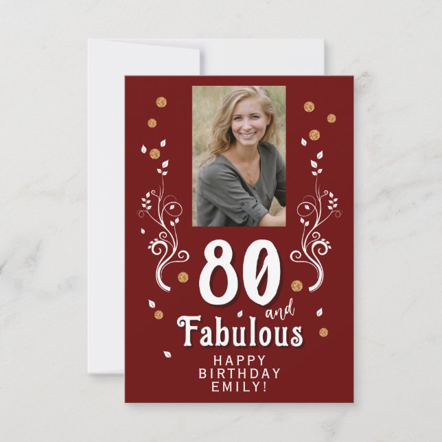 80 och Fabulous Foliage Red 80 Birthday Photo Kort (Framsida)