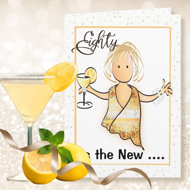 80 och Fabulous Funny Cute Female Tecknad Birthday Kort (Skapare uppladdad)