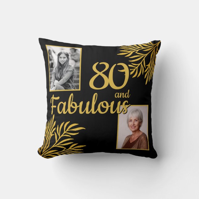 80 och Fabulous Guld Foliage 2 Foto 80 Birthday Kudde (Framsida)