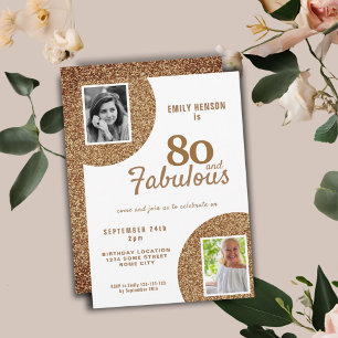 80 och Fabulous Guld Glitter 2 Foto 80:e födelseda Inbjudningar