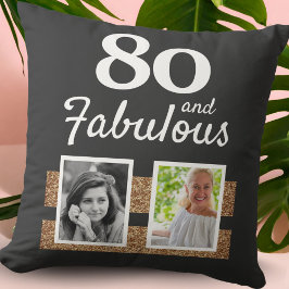 80 och Fabulous Guld Glitter 2 Foto 80:e födelseda Kudde