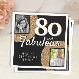 80 och Fabulous Guld Glitter 2 Foto 80:e födelseda Pappersservett