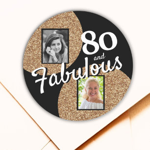 80 och Fabulous Guld Glitter 2 Foto 80:e födelseda Runt Klistermärke