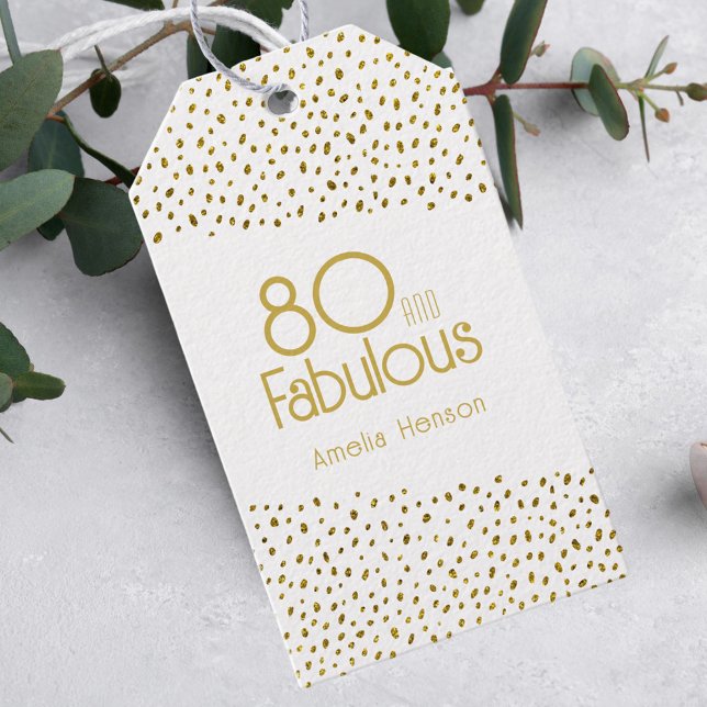 80 och Fabulous Guld Glitter 80:e födelsedagen Presentetikett (Skapare uppladdad)