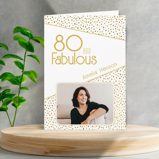 80 och Fabulous Guld Glitter Photo 80 Birthday Kort (Skapare uppladdad)