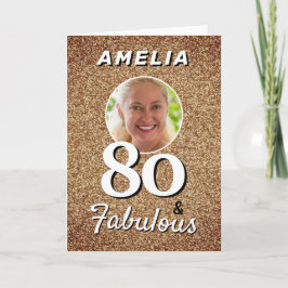 80 och Fabulous Guld Glitter Photo 80 Birthday Kort