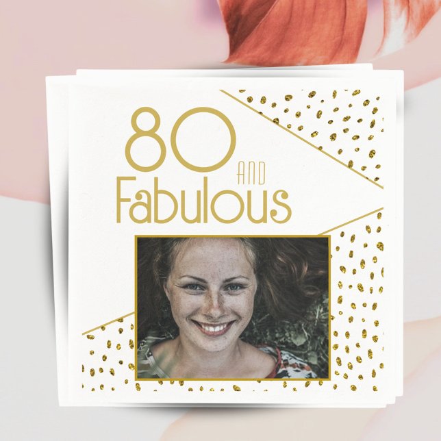 80 och Fabulous Guld Glitter Photo 80 Birthday Pappersservett (Skapare uppladdad)