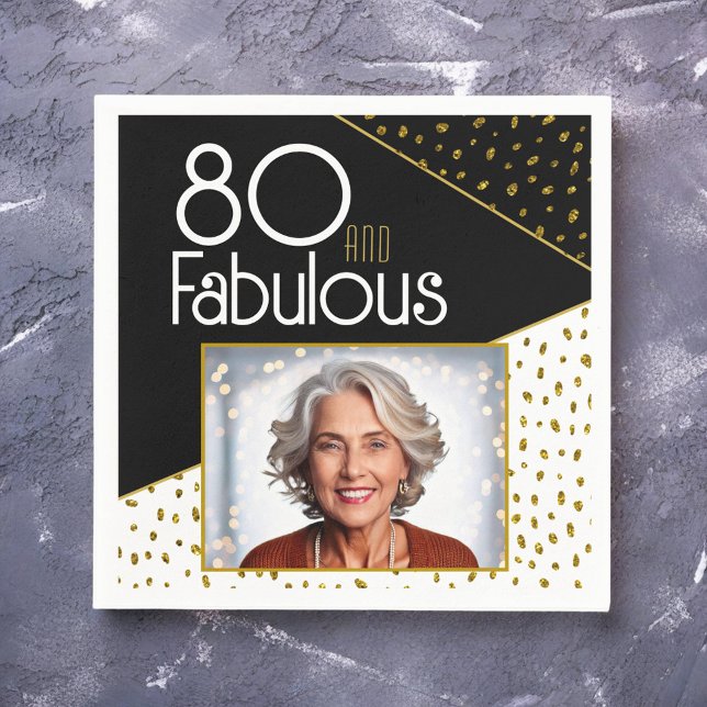 80 och Fabulous Guld Glitter Photo 80 Birthday Pappersservett (Skapare uppladdad)