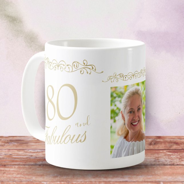 80 och Fabulous Ornament 80 Birthday Photo Kaffemugg (Skapare uppladdad)