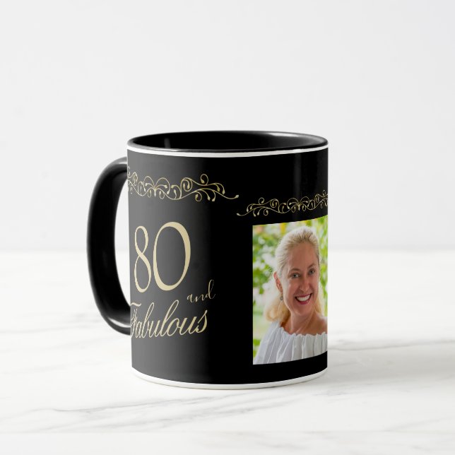 80 och Fabulous Ornament 80 Birthday Photo Mugg (Framsida vänster)