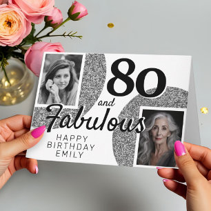 80 och Fabulous Silver Glitter 2 Fotofödelsedag Kort