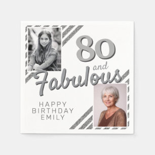 80 och Fabulous Silver Glitter 2 Fotofödelsedag Pappersservett