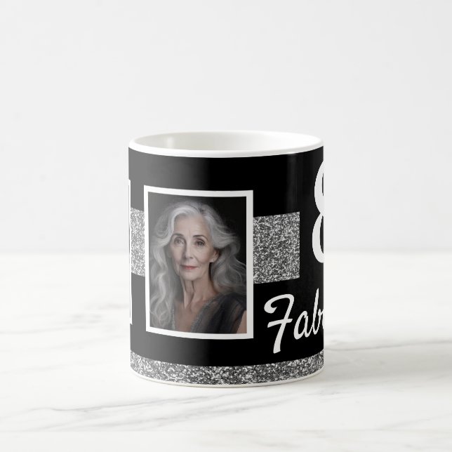 80 och Fabulous Silver Glitter 2 Photos Birthday Kaffemugg (Center)