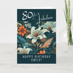 80 och fantastisk blommönster födelsedag kort