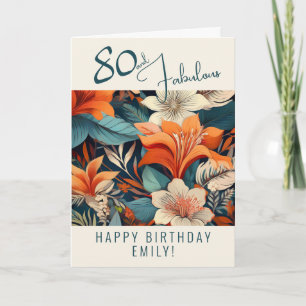 80 och fantastisk blommönster födelsedag kort
