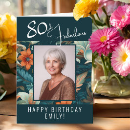 80 och fantastisk blommönster födelsedagsfoto kort