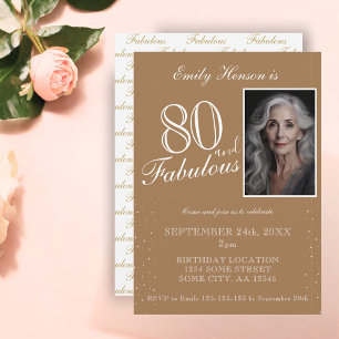 80 och fantastisk elegant beige foto födelsedag inbjudningar