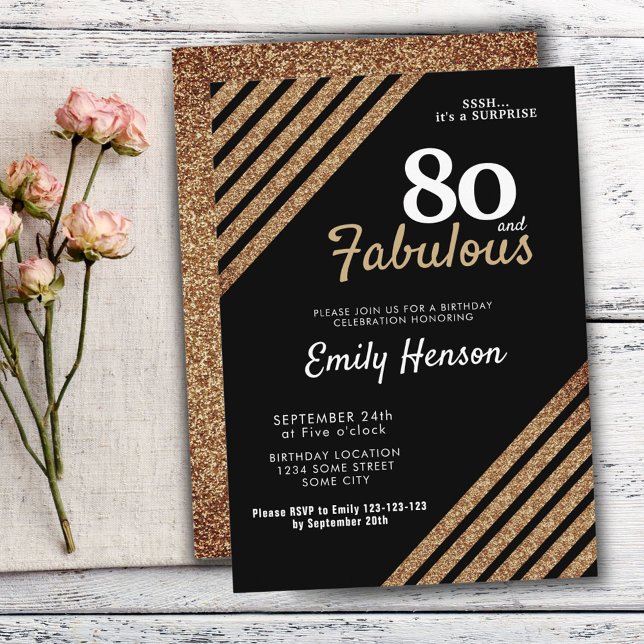 80 och fantastisk elegant guldglitter 80-årsdag inbjudningar (Skapare uppladdad)